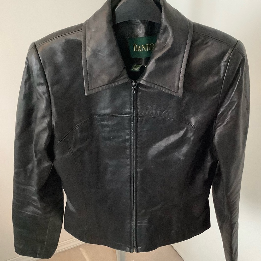 DANIER RARE vintage - Genuine Leather - Fitted Black ZIP Jacket - Picture 1 of 8